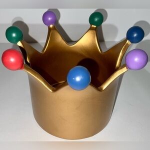 Vintage colorful crown trinket dish/catchall - ceramic - approx 4” x 4 1/2”